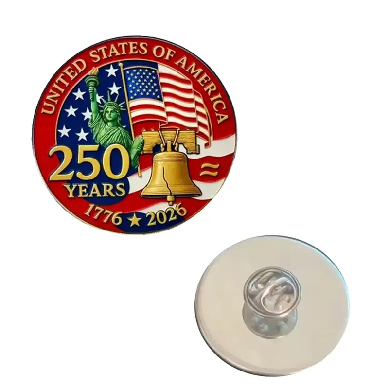 1776 2026 patriotic gold plated enamel pin example