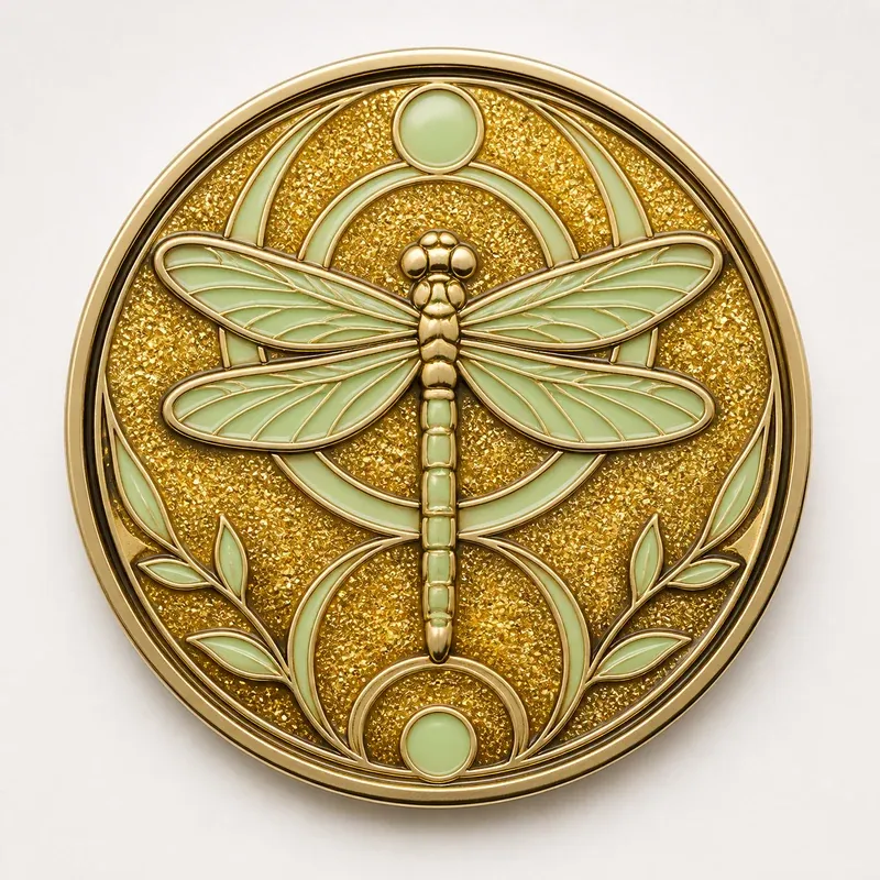 Coin with sparkling glitter and luminous specialty enamel fills