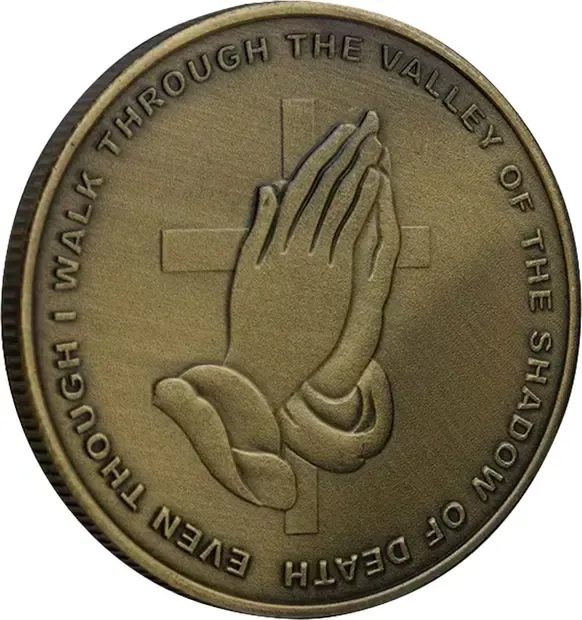 Fear Not Evil Praying Hands Cross Psalm 23:4 Christian Bible Commemorative Bronze Plated Coin