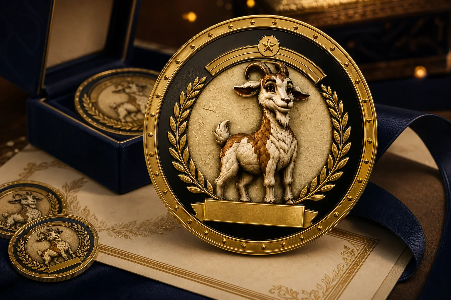 GOATED goat coin adapted as an anniversary custom keepsake coin