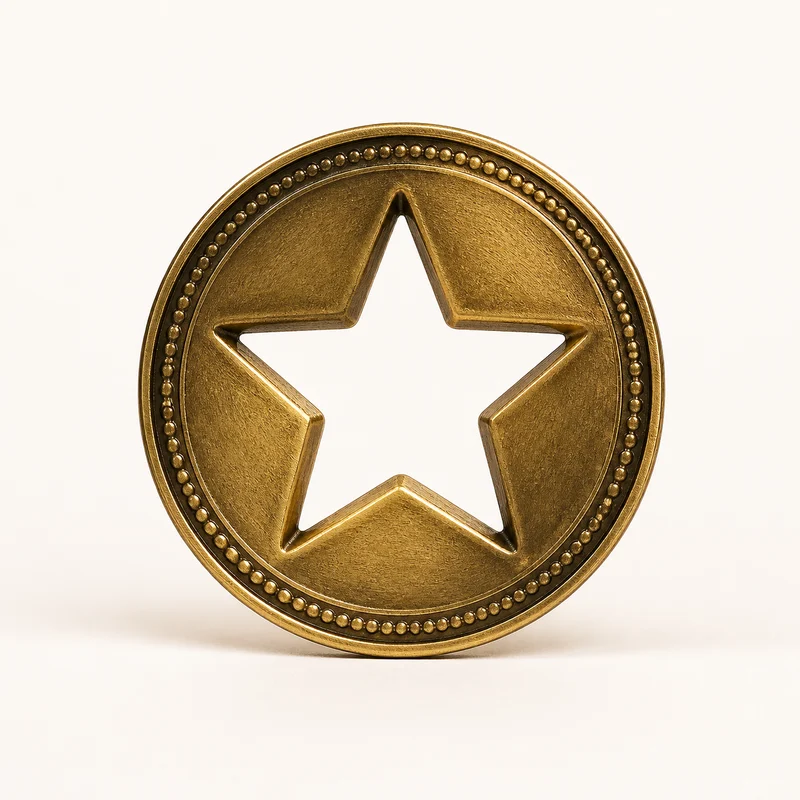 Coin with a star-shaped opening cut completely through the metal