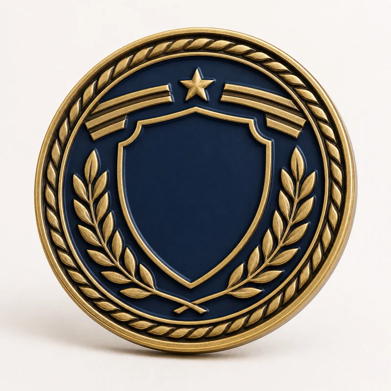 Coin with crisp two-level raised and recessed artwork