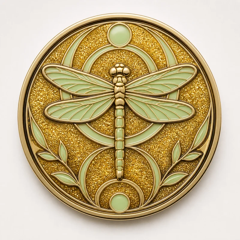 Coin with sparkling glitter and luminous specialty enamel fills
