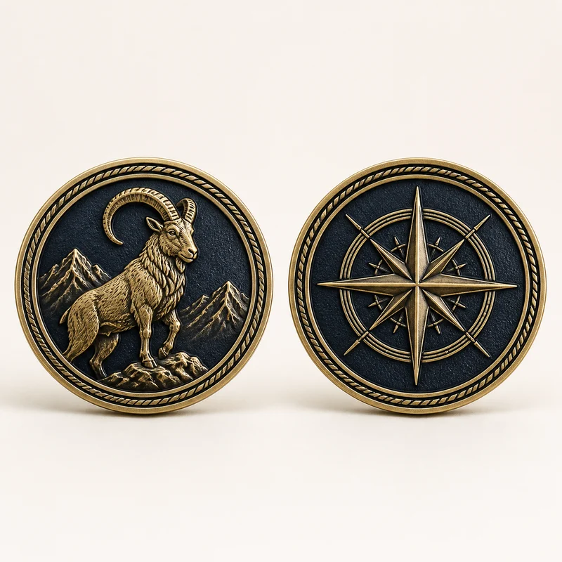 Front and back faces of the same custom coin