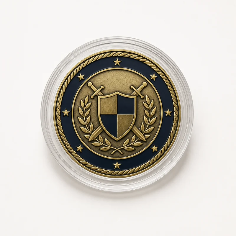 Coin enclosed in a round clear hard-plastic capsule