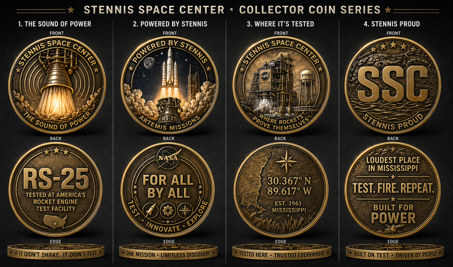 Overview of the original four-coin NASA Stennis Space Center collector series