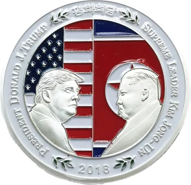 Donald Trump Shake Hands with Kim Jong-un Commemorative Silver Plated Coin