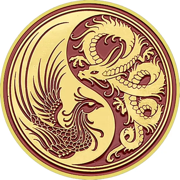 Dragon and Phoenix Chinese Tai Ji Feng Shui Commemorative Gold Plated Coin
