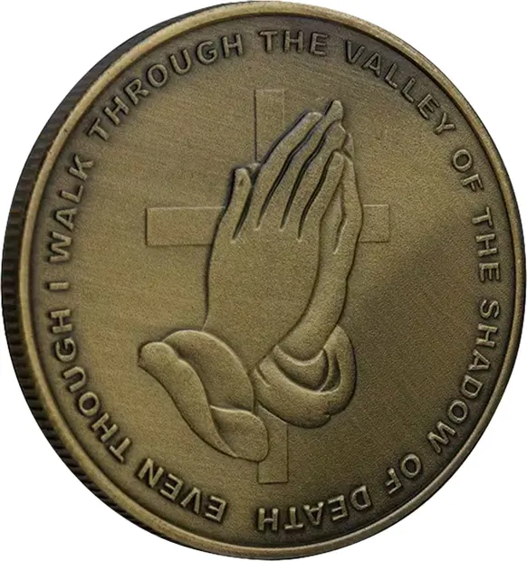 Fear Not Evil Praying Hands Cross Psalm 23:4 Christian Bible Commemorative Bronze Plated Coin