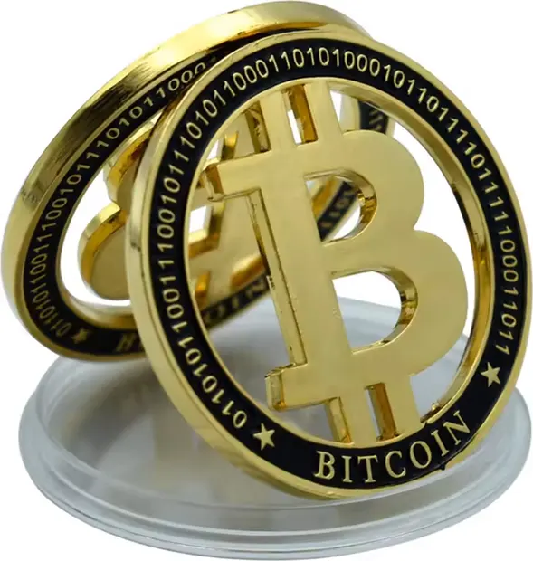 Gold Plated Bitcoin Commemorative Coin Cut Out Fiat Keep the B Crypto Collectors Edition with Binary Code