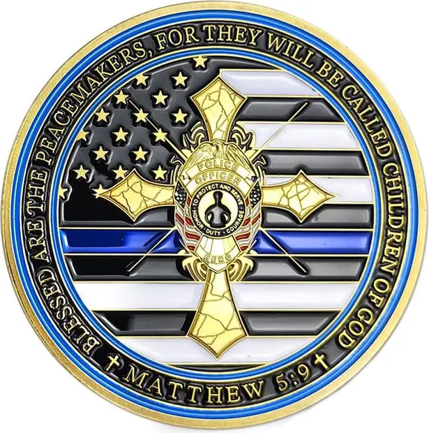 Police Officer Prayer Law Enforcement Thin Blue Line Gold Plated Coin