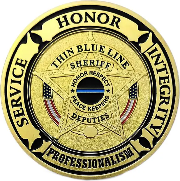 Sheriff Thin Blue Line Law Enforcement Prayer Police Challenge Gold Plated Coin