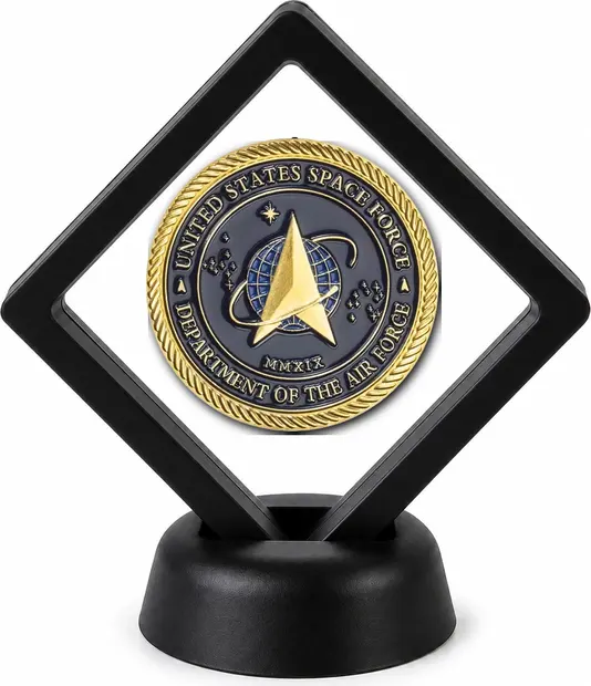 US Air Force and Space Force Coin Display Stand with Coin of Choice