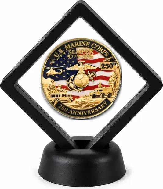 US Marine Corps Coin Display Stand with Coin of Choice
