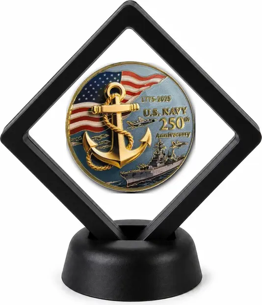 US Navy Coin Display Stand with Coin of Choice
